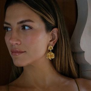Gold Floral Drop Earrings - Unbranded